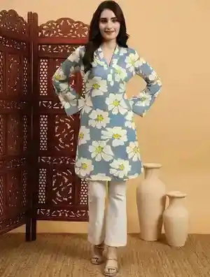 Floral Printed V-Neck Kurti